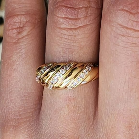 Size 7 Womens Gold Plated Zircon Dome Twisted Ring - Picture 7 of 14